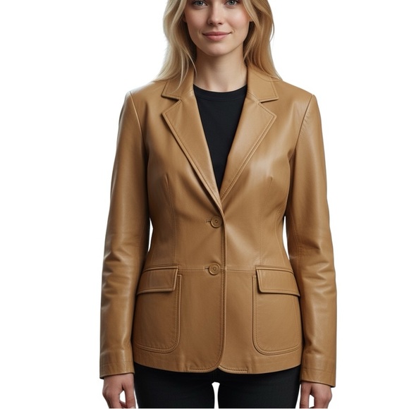 Colebrook Tan Leather Jacket Blazer Size M - Picture 12 of 12